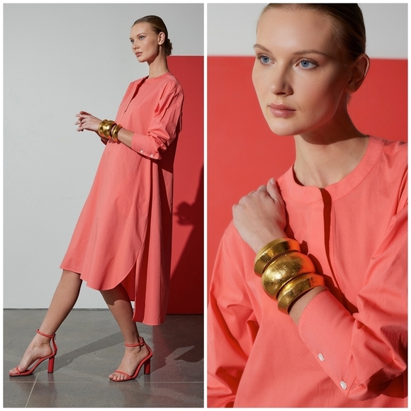 Natori Long Sleeve Cotton Poplin High Low Dress - Picture 1 of 13